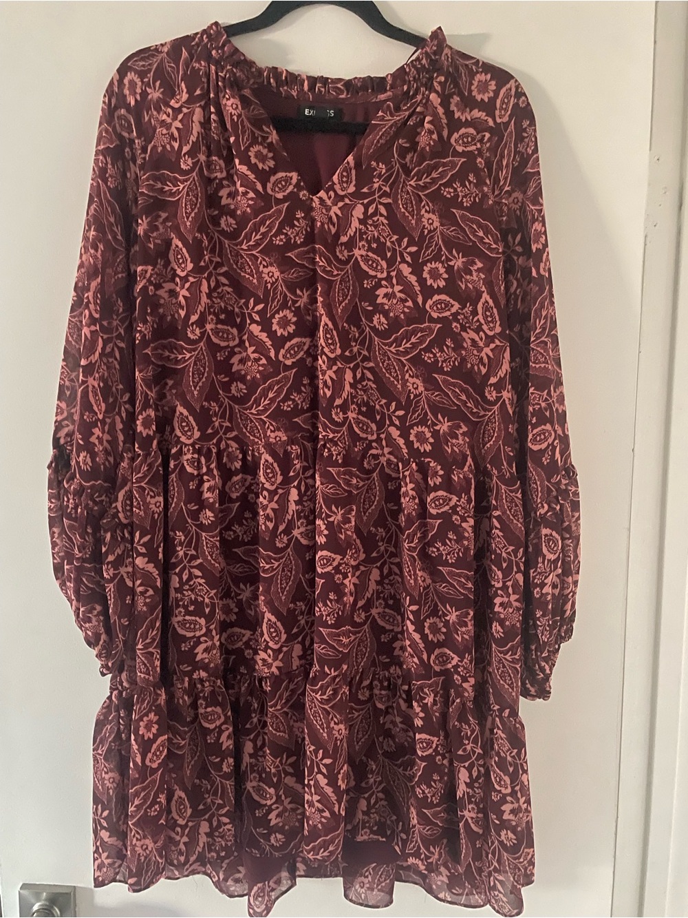 Express Burgundy Paisley Tiered Mini Dress